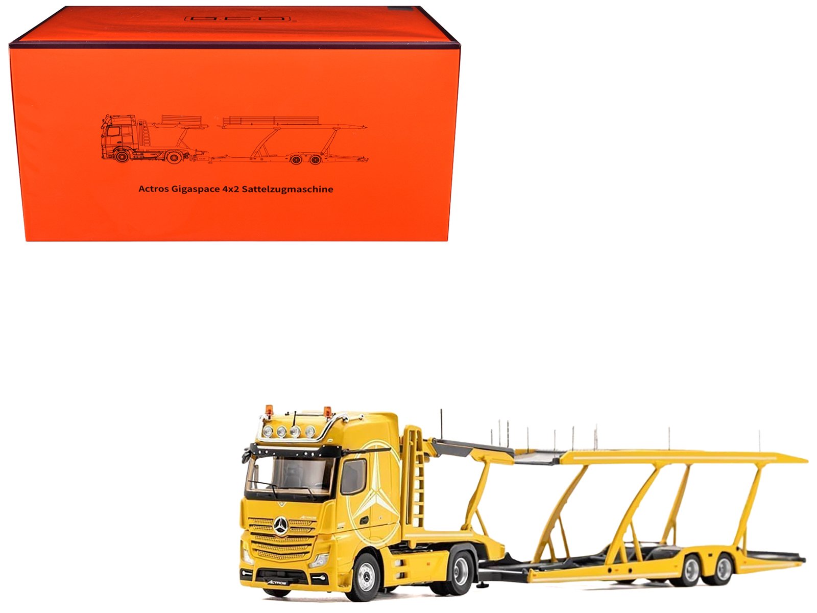 mercedes benz actros auto transporter yellow 1/64 diecast model by gcd mercedes benz actros auto transporter yellow 1/64 diecast model by gcd