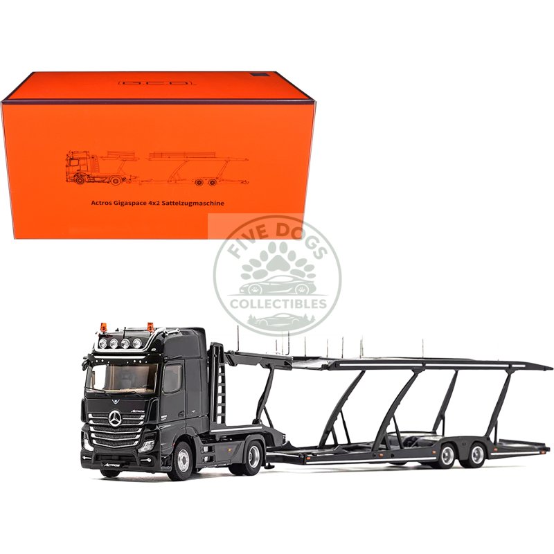 mercedes benz actros auto transporter black 1/64 diecast model by gcd