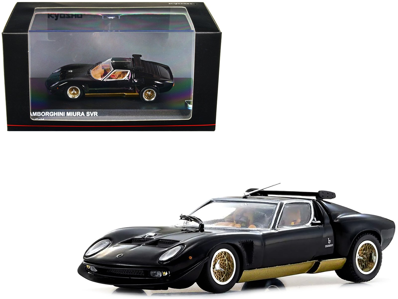 lamborghini miura svr black with gold accents and wheels 1/43 diecast model car by kyosho lamborghini miura svr black with gold accents and wheels 1/43 diecast model car by kyosho