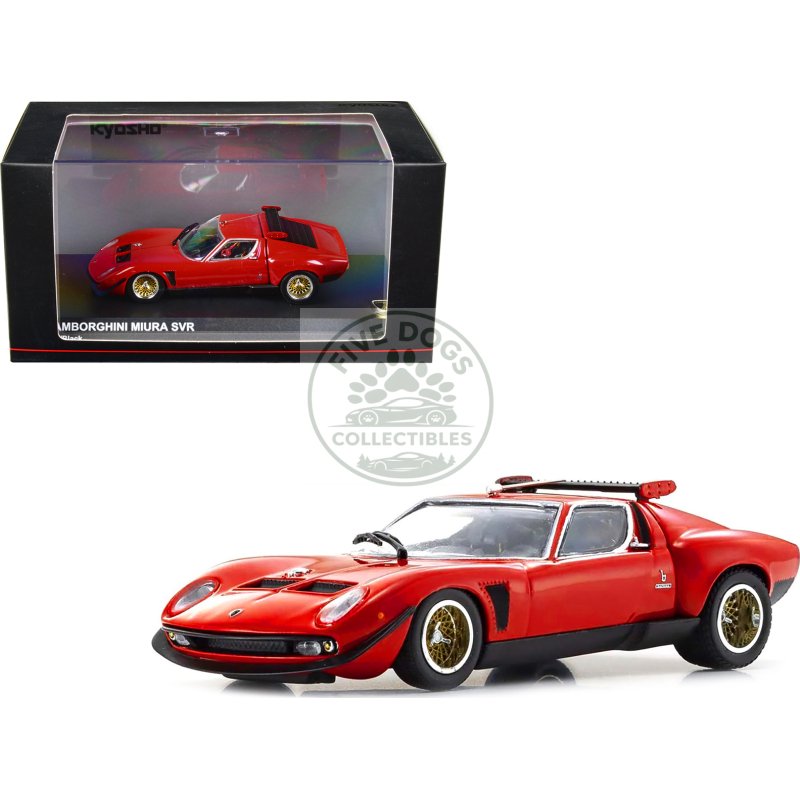 lamborghini miura svr red with black accents and gold wheels 1/43 diecast model car by kyosho
