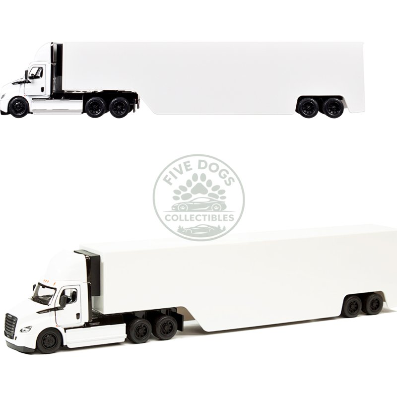 freightliner ecascadia truck with container trailer white 1/62 diecast model car by kinsmart