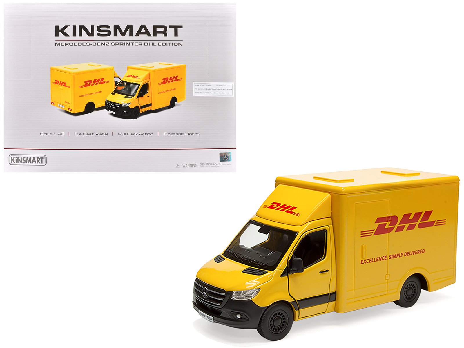 mercedes benz sprinter van "dhl" yellow 1/48 diecast model car by kinsmart mercedes benz sprinter van "dhl" yellow 1/48 diecast model car by kinsmart