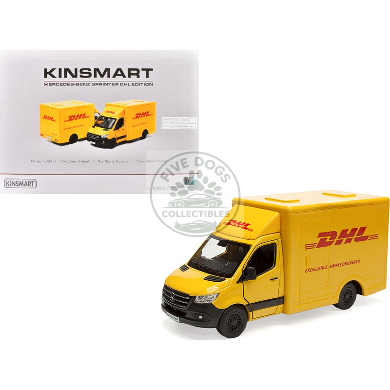 mercedes benz sprinter van "dhl" yellow 1/48 diecast model car by kinsmart