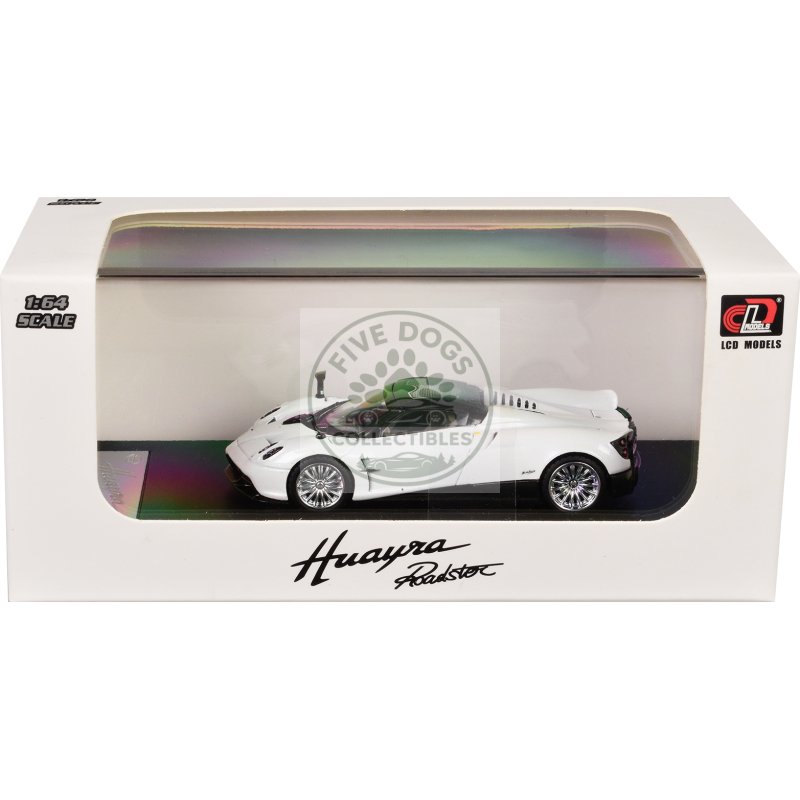 pagani huayra roadster white metallic with black top 1/64 diecast model car by lcd models