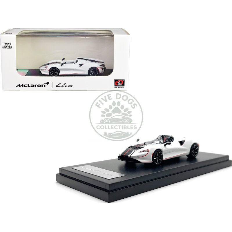 mclaren elva convertible white with carbon and red stripes 1/64 diecast model car by lcd models