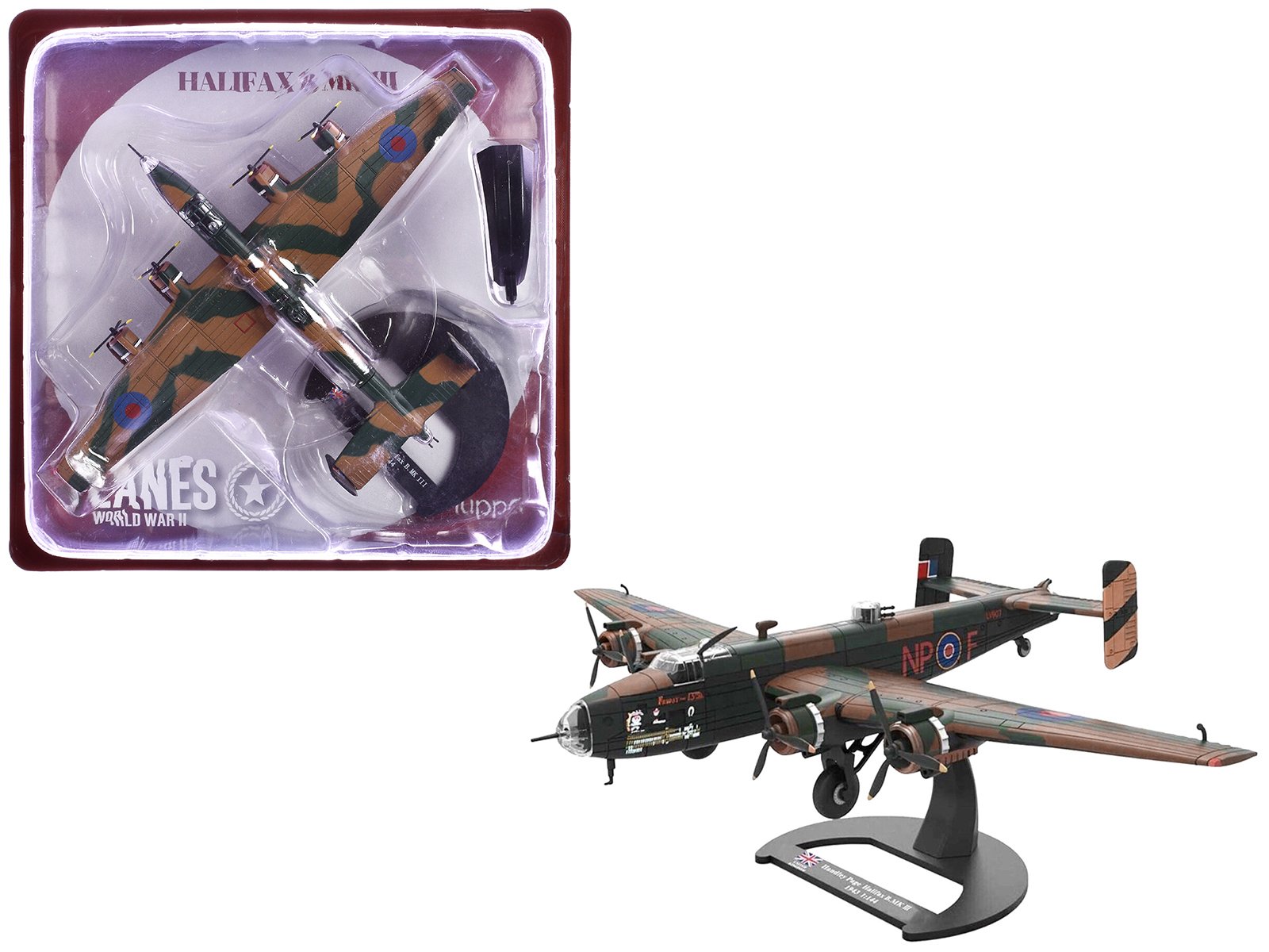 handley page halifax b.mk iii bomber aircraft "no. 158 squadron raf lissett yorkshire" royal air force (1944) "planes of world war ii" series 1/144 diecast model airplane by luppa handley page halifax b.mk iii bomber aircraft "no. 158 squadron raf lissett yorkshire" royal air force (1944) "planes of world war ii" series 1/144 diecast model airplane by luppa