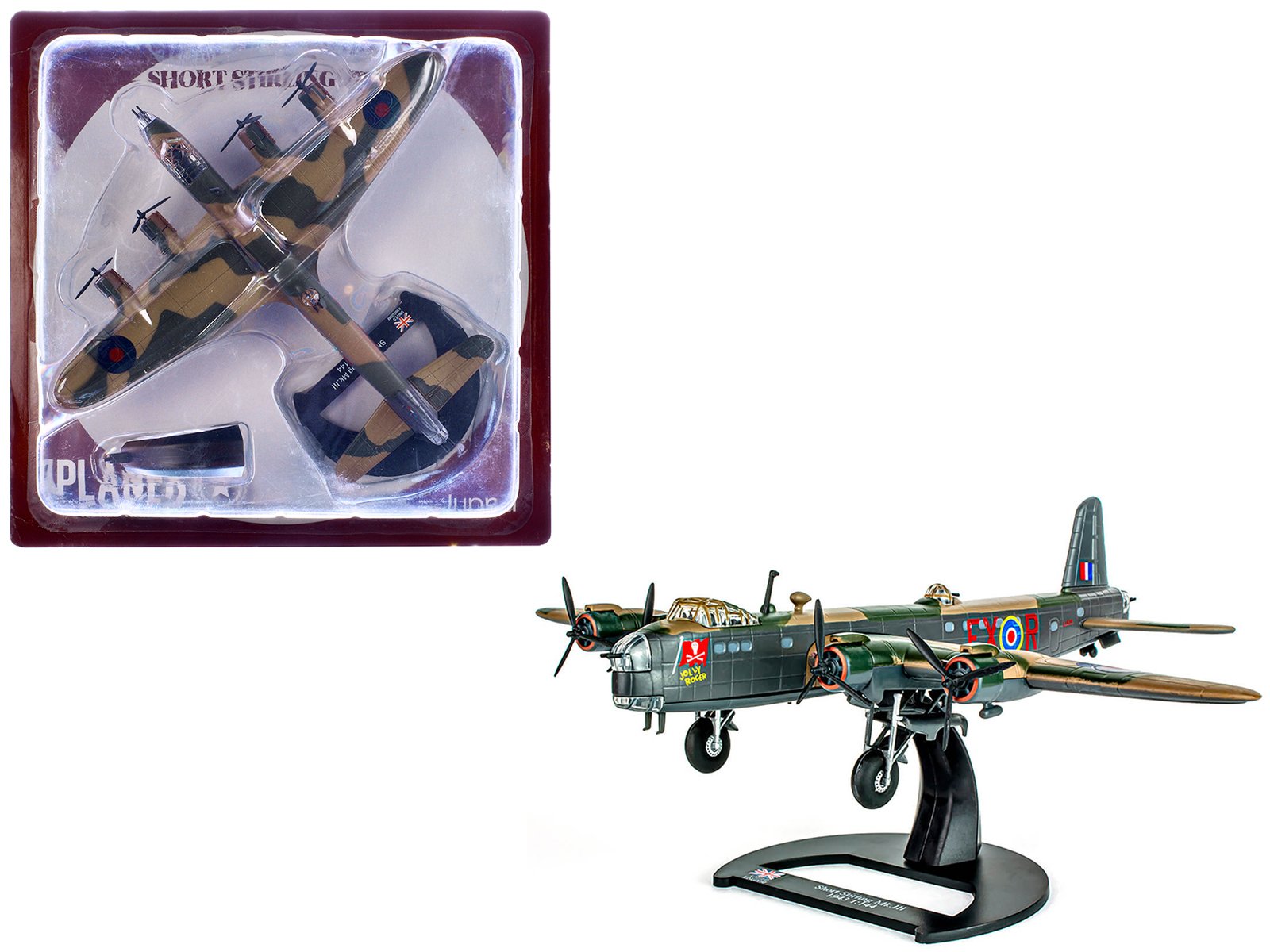 short stirling mk.iii aircraft "jolly roger no. 199 squadron 100 group" (1943) british royal air force "planes of world war ii" series 1/144 diecast model airplane by luppa short stirling mk.iii aircraft "jolly roger no. 199 squadron 100 group" (1943) british royal air force "planes of world war ii" series 1/144 diecast model airplane by luppa