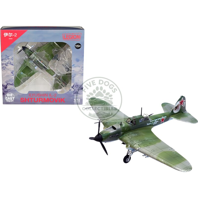 ilyushin il 2m3 sturmovik aircraft green camouflage "double hero of the soviet union ivan pavlov" soviet air force 1/72 diecast model airplane by legion