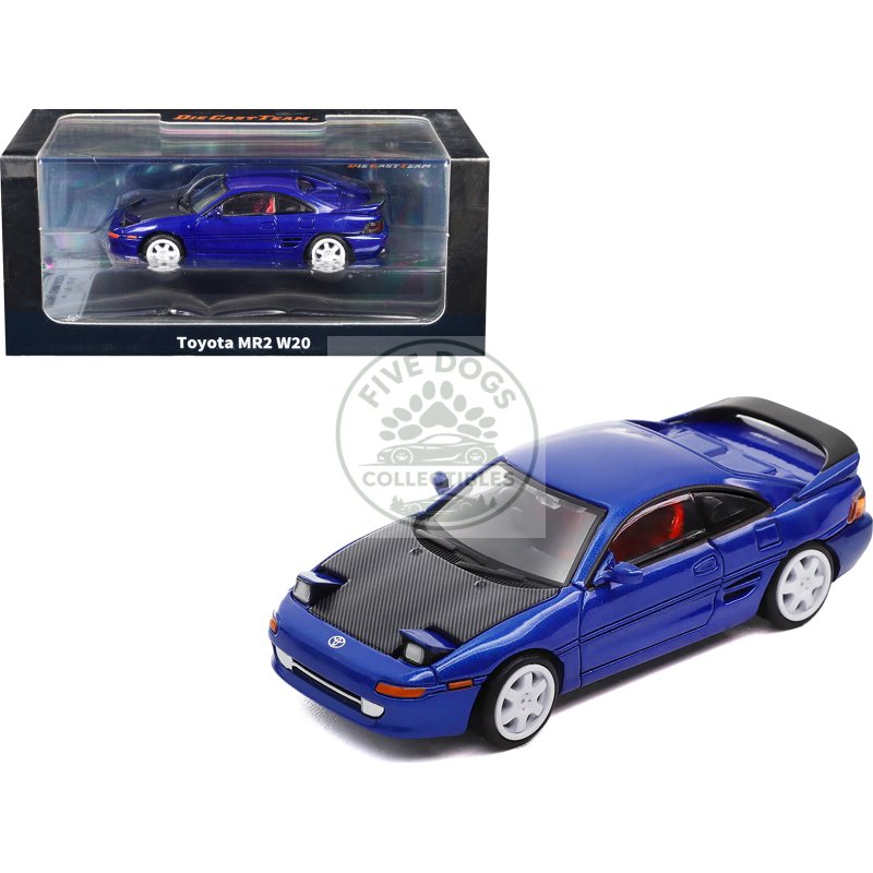 toyota mr2 w20 rhd (right hand drive) blue metallic with carbon hood 1/64 diecast model car by die cast team