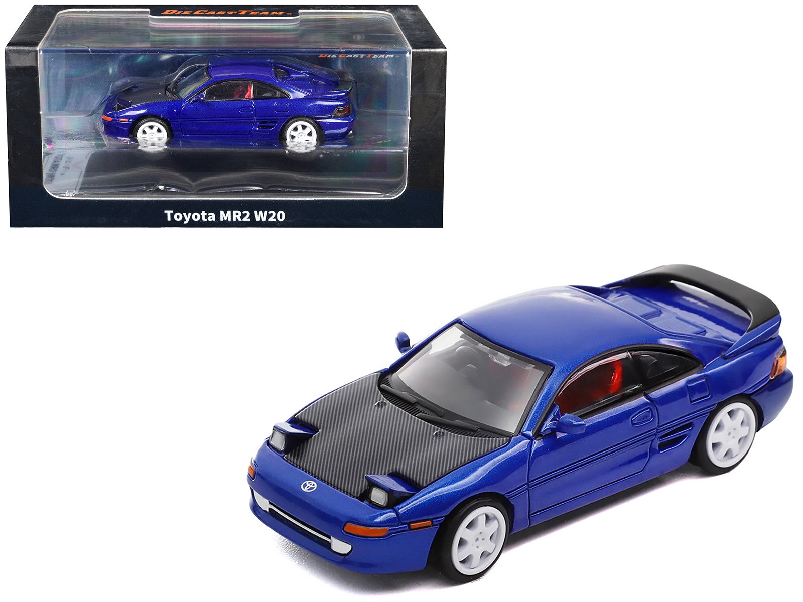 toyota mr2 w20 rhd (right hand drive) blue metallic with carbon hood 1/64 diecast model car by die cast team toyota mr2 w20 rhd (right hand drive) blue metallic with carbon hood 1/64 diecast model car by die cast team