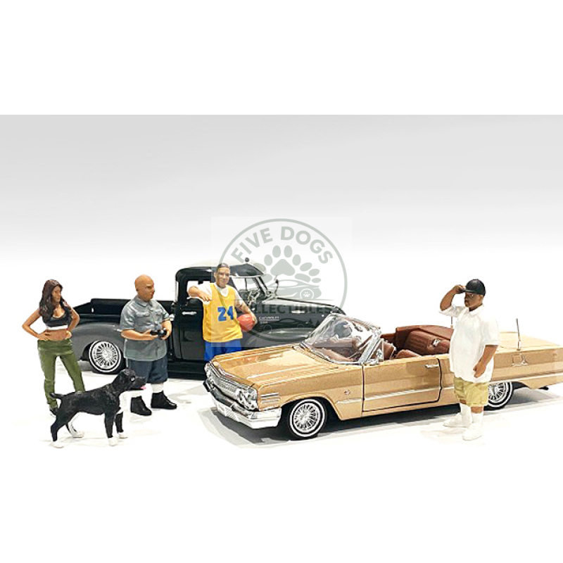 lowriderz and a dog 5 piece figurine set for 1/18 scale models by american diorama
