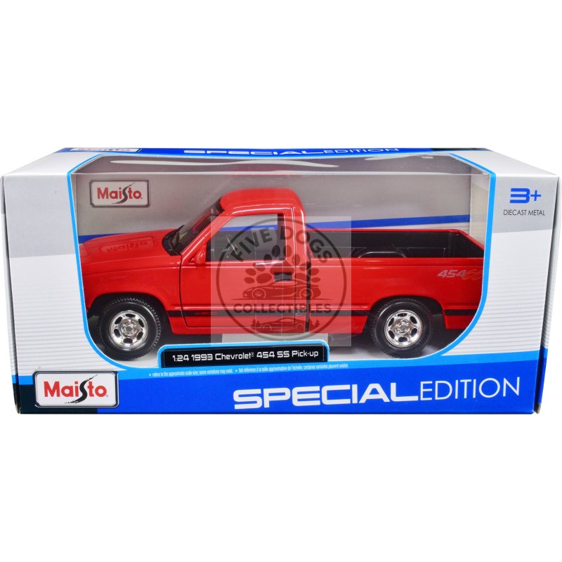 1993 chevrolet 454 ss pickup truck red 1/24 diecast model car by maisto