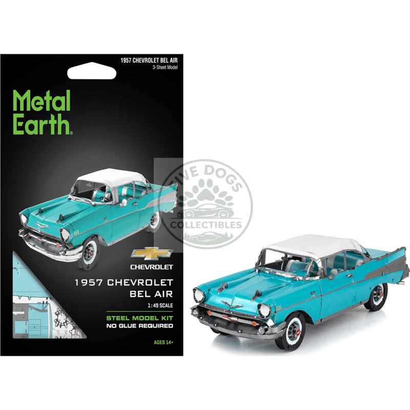model kit 1957 chevrolet bel air turquoise with white top (challenging difficulty) steel model by metal earth