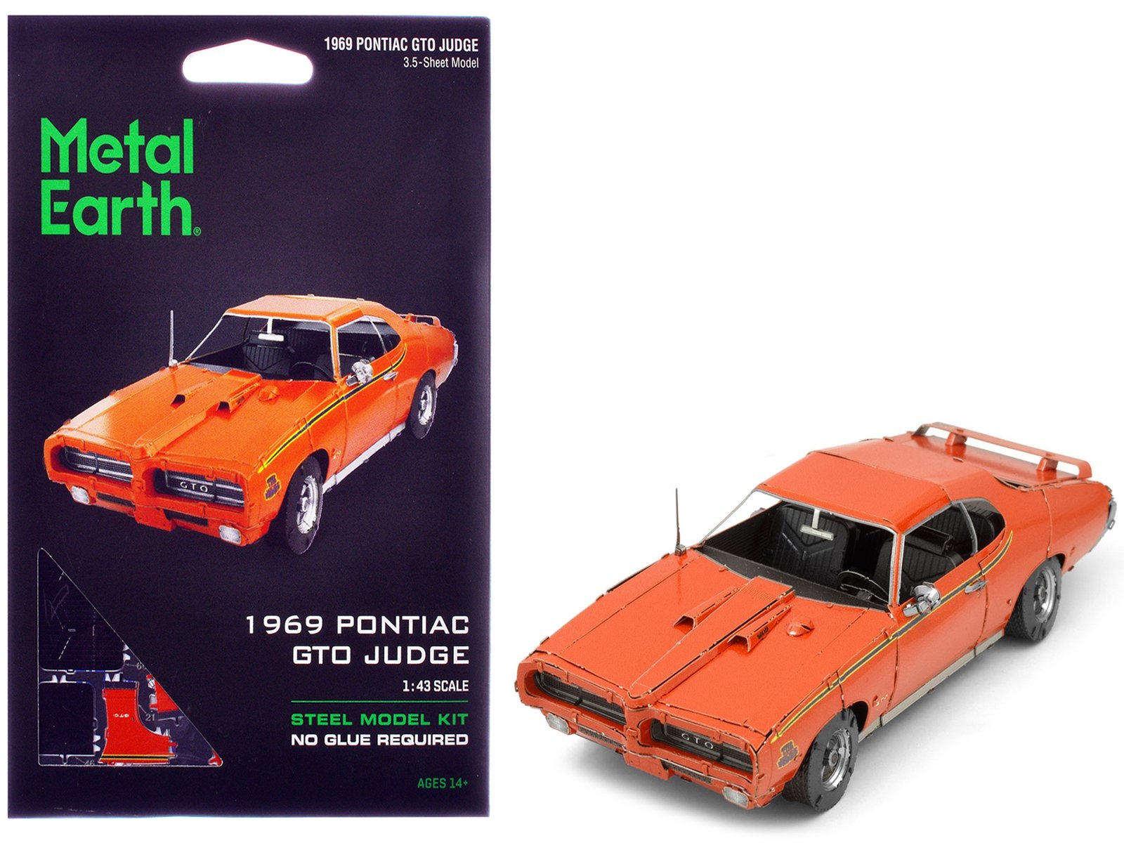 model kit 1969 pontiac gto judge orange with black stripes (moderate difficulty) steel model by metal earth model kit 1969 pontiac gto judge orange with black stripes (moderate difficulty) steel model by metal earth