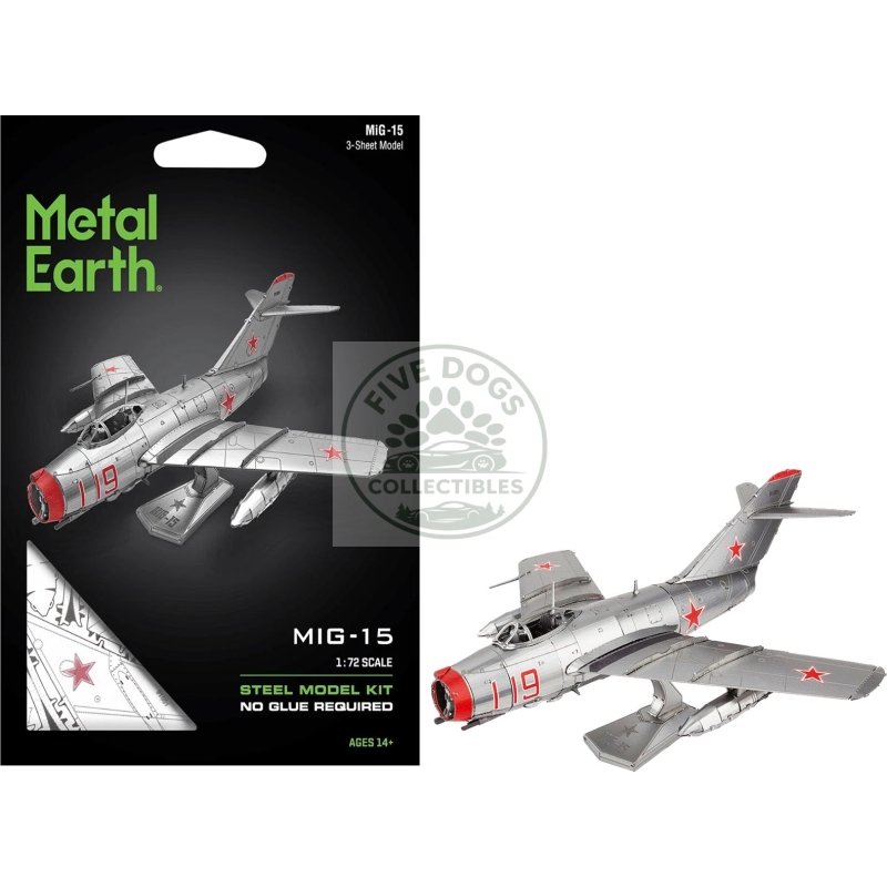 model kit mikoyan gurevich mig 15 fighter aircraft "korean war" soviet air force (moderate difficulty) steel model by metal earth
