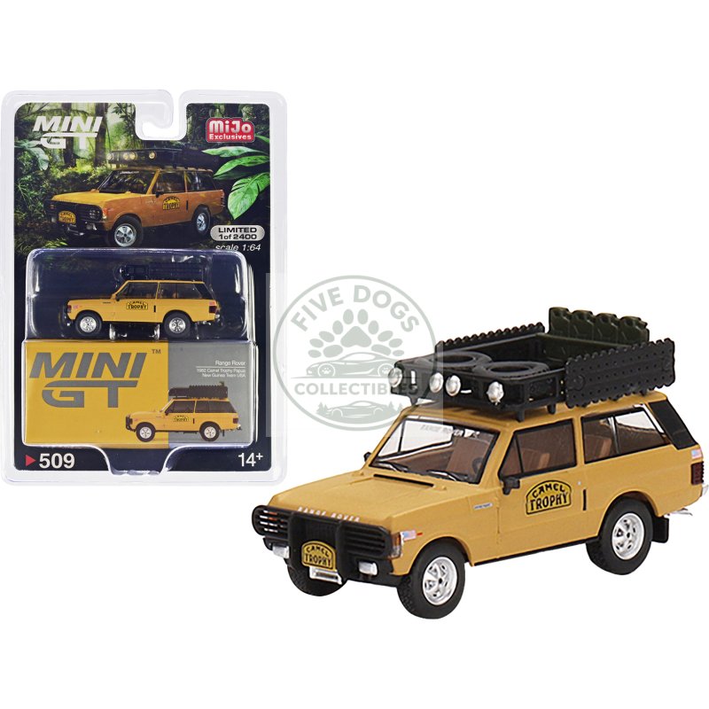 range rover with roofrack tan "camel trophy papua new guinea team usa" (1982) limited edition to 2400 pieces worldwide 1/64 diecast model car by mini gt
