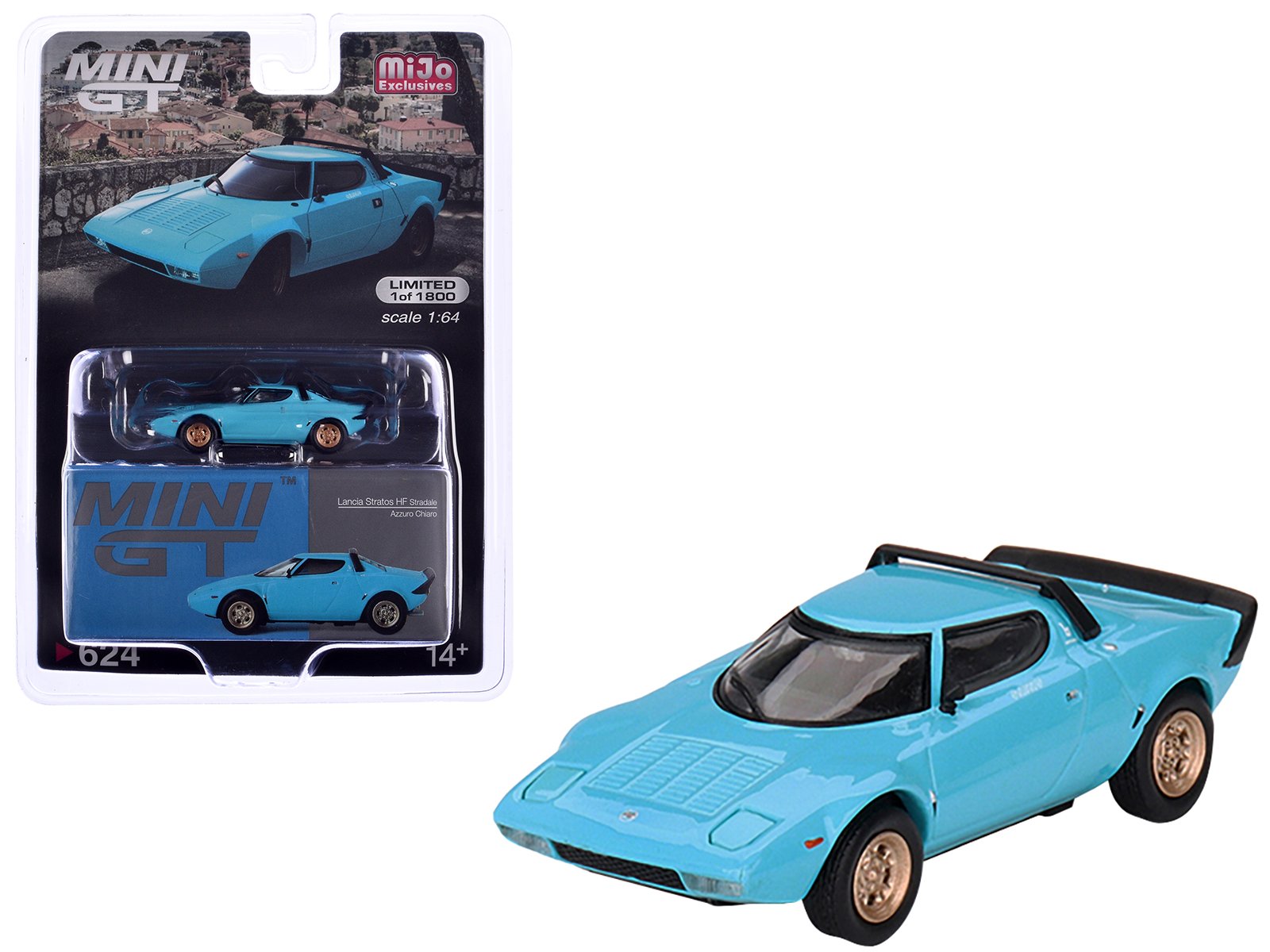 lancia stratos hf stradale azzuro chiaro blue limited edition to 1800 pieces worldwide 1/64 diecast model car by mini gt lancia stratos hf stradale azzuro chiaro blue limited edition to 1800 pieces worldwide 1/64 diecast model car by mini gt