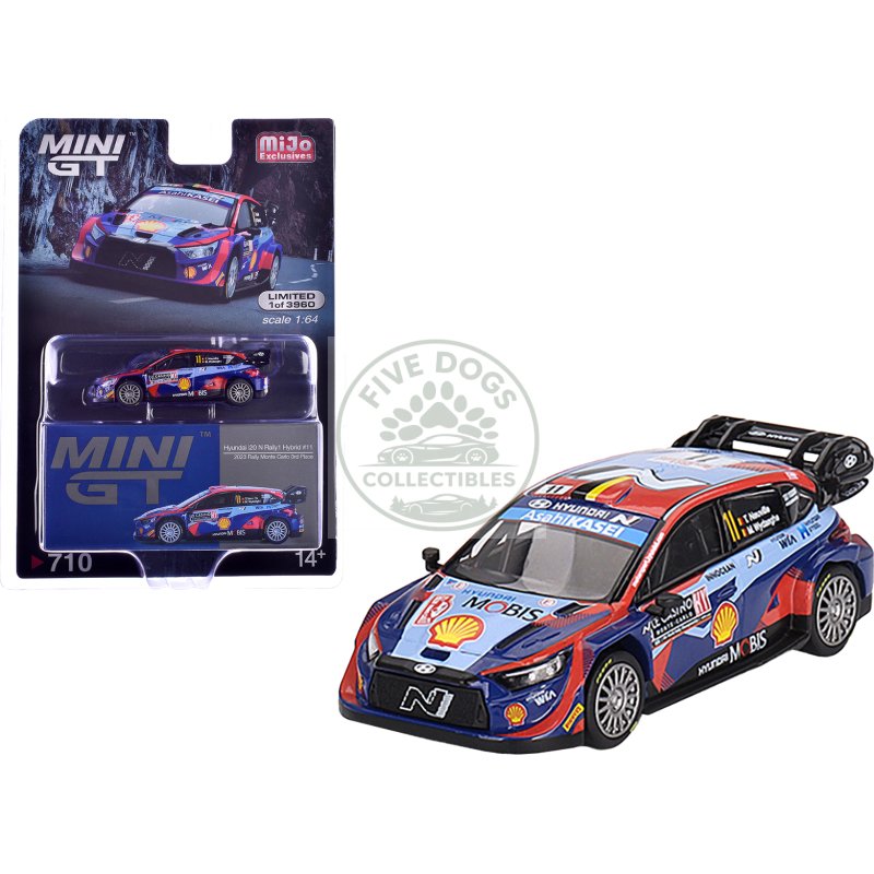 hyundai i20 n rally1 hybrid #11 thierry neuville martijn wydaeghe "hyundai shell mobis wrt" 3rd place "monte carlo rally" (2023) limited edition to 3960 pieces worldwide 1/64 diecast model car by mini gt