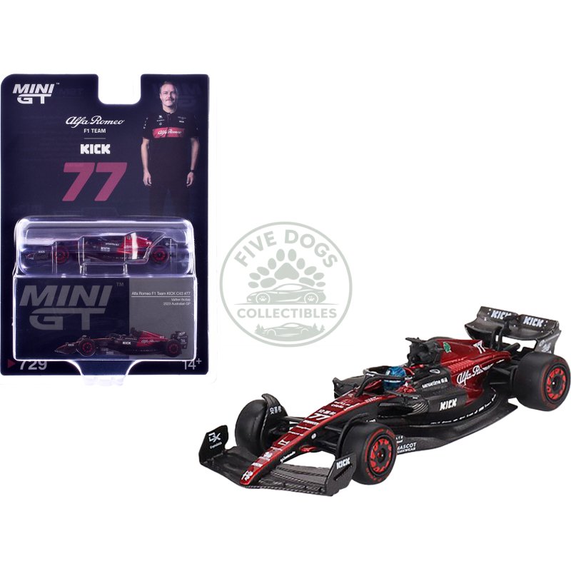 alfa romeo c43 #77 valtteri bottas "alfa romeo f1 team kick" formula one f1 "australian gp" (2023) limited edition 1/64 diecast model car by mini gt