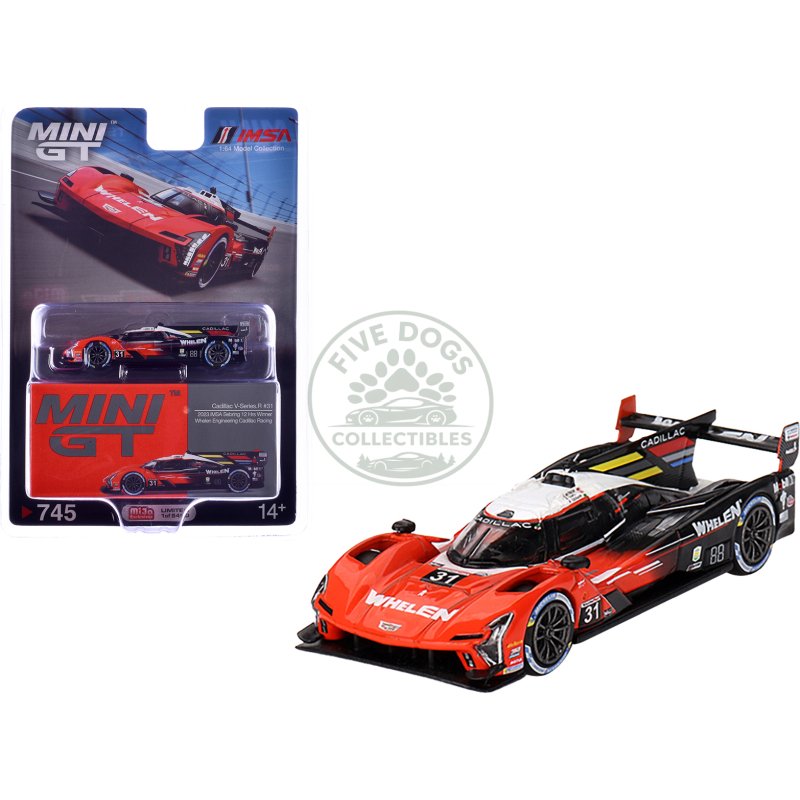 cadillac v series.r #31 jack aitken pipo derani alexander sims "whelen engineering racing" winner imsa "12 hours of sebring" (2023) limited edition to 5400 pieces worldwide 1/64 diecast model car by mini gt