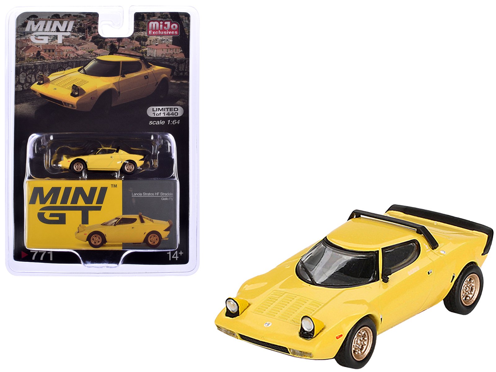 lancia stratos hf stradale giallo fly yellow limited edition to 1440 pieces worldwide 1/64 diecast model car by mini gt lancia stratos hf stradale giallo fly yellow limited edition to 1440 pieces worldwide 1/64 diecast model car by mini gt