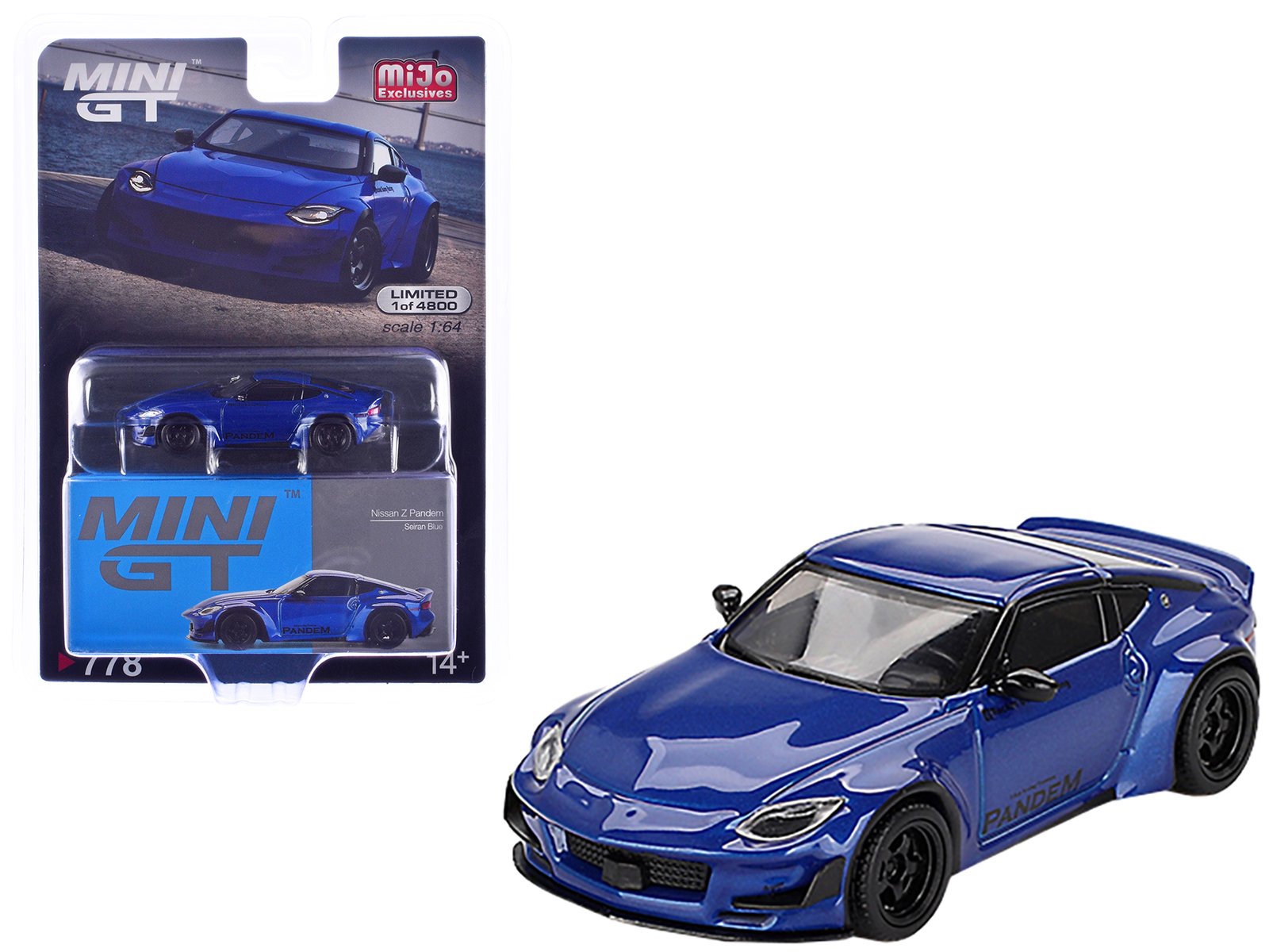 nissan z "pandem" seiran blue metallic limited edition to 4800 pieces worldwide 1/64 diecast model car by mini gt nissan z "pandem" seiran blue metallic limited edition to 4800 pieces worldwide 1/64 diecast model car by mini gt