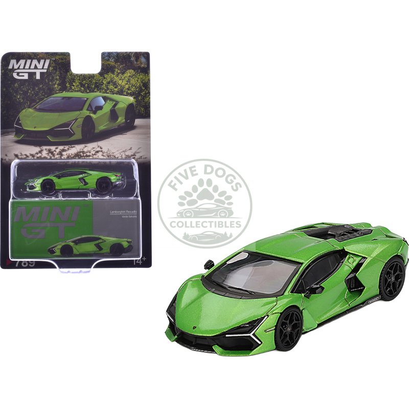 lamborghini revuelto verde selvans green metallic limited edition 1/64 diecast model car by mini gt