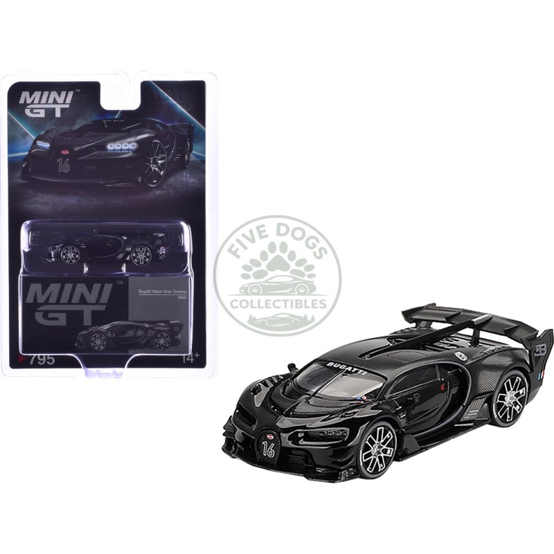 bugatti vision gran turismo black and carbon limited edition 1/64 diecast model car by mini gt