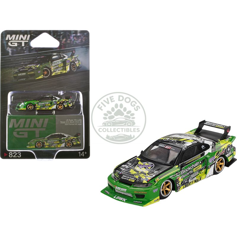 nissan "lb super silhouette" s15 silvia rhd (right hand drive) #555 "v2" yukio fausto "formula drift japan" (2024) limited edition 1/64 diecast model car by mini gt