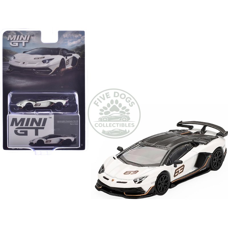 lamborghini aventador svj 63 bianco asopo white with carbon top limited edition 1/64 diecast model car by mini gt