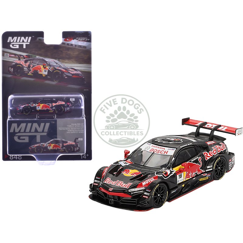 honda nsx gt "type s" gt500 #16 ukyo sasahara toshiki oyu "team red bull mugen" "super gt series" (2022) limited edition 1/64 diecast model car by mini gt