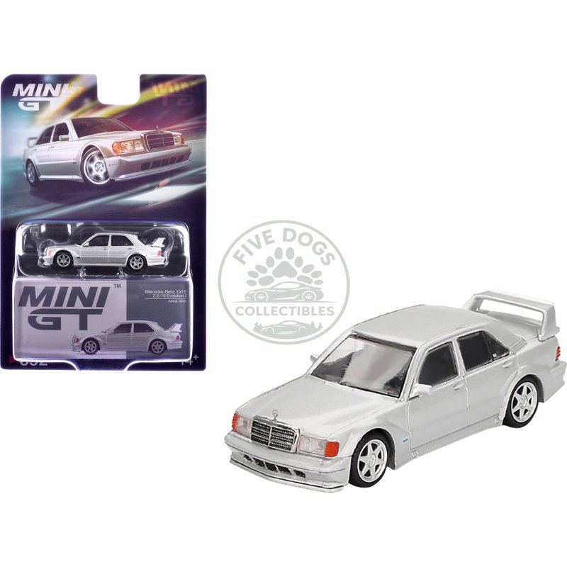 mercedes benz 190e 2.5 16 evolution ii astral silver metallic limited edition 1/64 diecast model car by mini gt