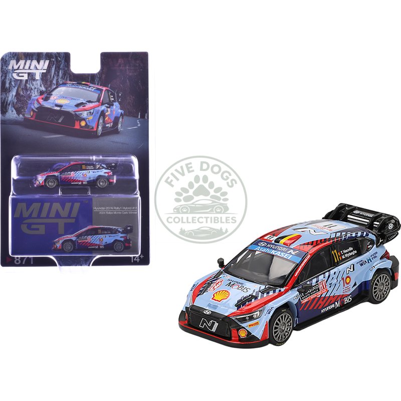 hyundai i20 n rally1 hybrid #11 thierry neuville martijn wydaeghe winner "rallye monte carlo" (2024) limited edition 1/64 diecast model car by mini gt