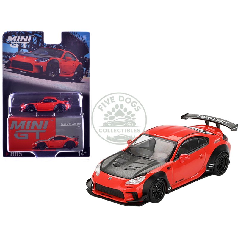 toyota gr86 "lb nation liberty walk" red with carbon hood limited edition 1/64 diecast model car by mini gt