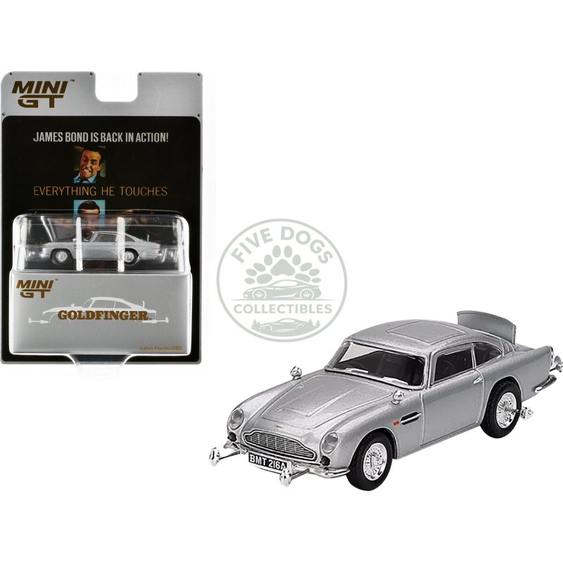 aston martin db5 rhd (right hand drive) birch silver metallic 007 james bond "goldfinger" (1964) movie limited edition 1/64 diecast model car by mini gt