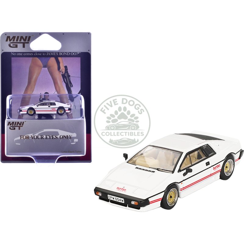 lotus esprit turbo rhd (right hand drive) white with red stripes 007 james bond "for your eyes only" (1981) movie limited edition 1/64 diecast model car by mini gt