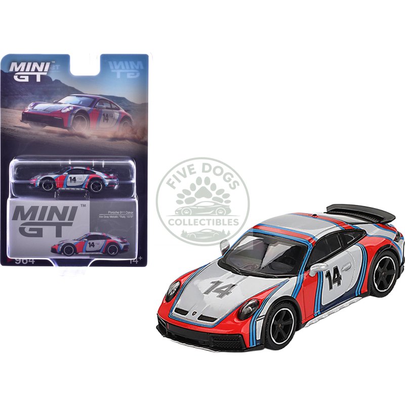 porsche 911 dakar #14 "rally 1978" ice gray metallic limited edition 1/64 diecast model car by mini gt