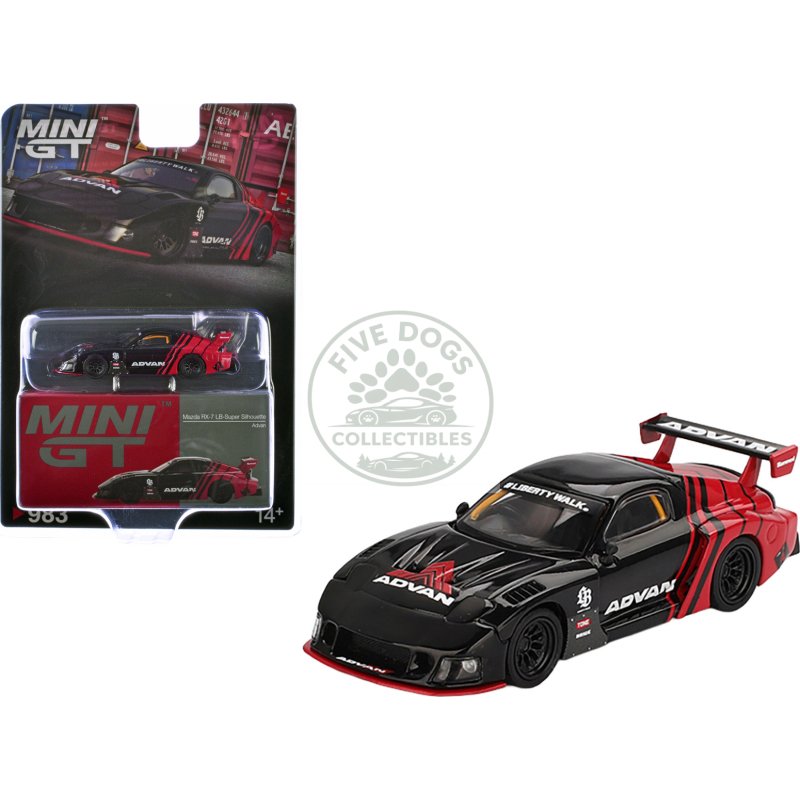 mazda rx 7 lb super silhouette rhd (right hand drive) "advan" black and red limited edition 1/64 diecast model car by mini gt