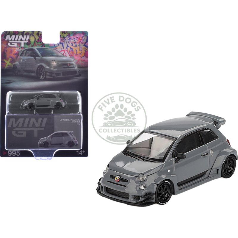 abarth 595 #49 "lb works x abas works" gray limited edition 1/64 diecast model car by mini gt