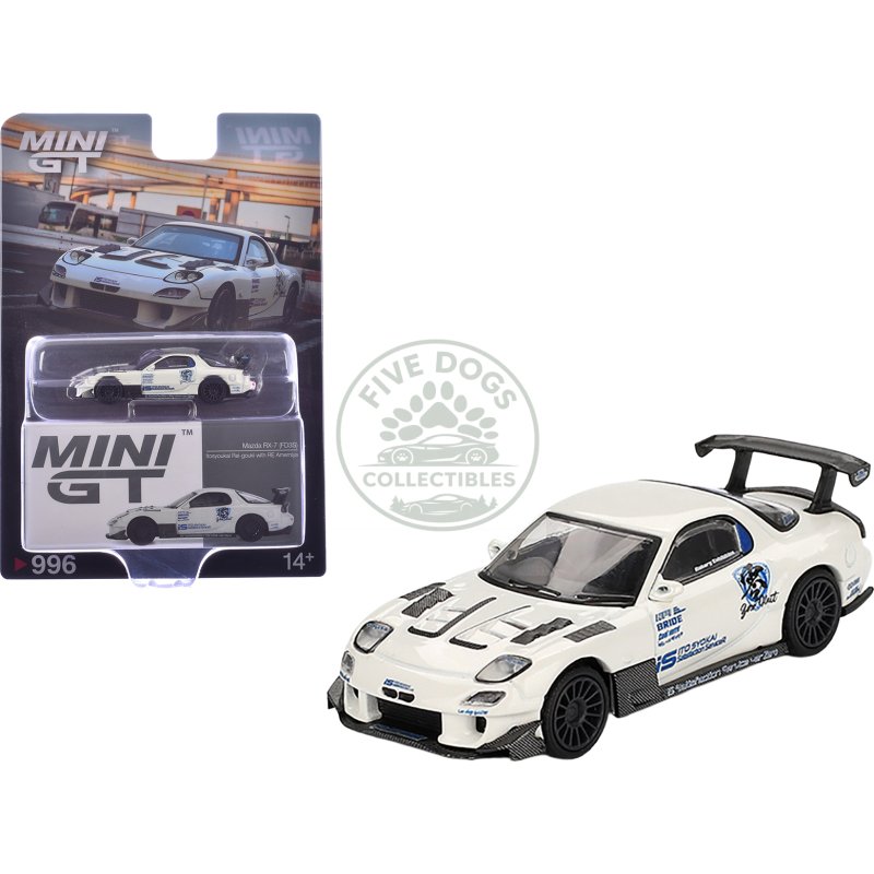 mazda rx 7 (fd3s) "itosyoukai rei gouki with re amemiya" rhd (right hand drive) white with graphics limited edition 1/64 diecast model car by mini gt