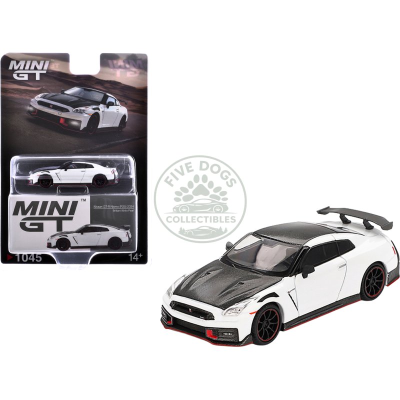 2024 nissan gt r nismo (r35) brilliant white pearl with carbon hood and top limited edition 1/64 diecast model car by mini gt