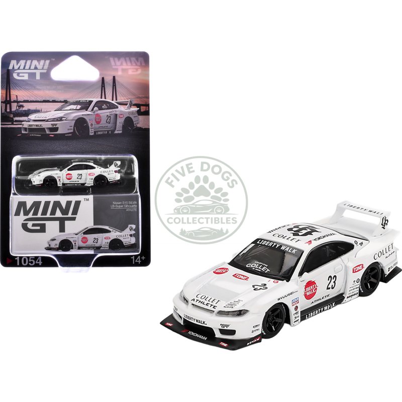 nissan silvia (s15) lb super silhouette rhd (right hand drive) #23 "athlete" white with graphics limited edition 1/64 diecast model car by mini gt