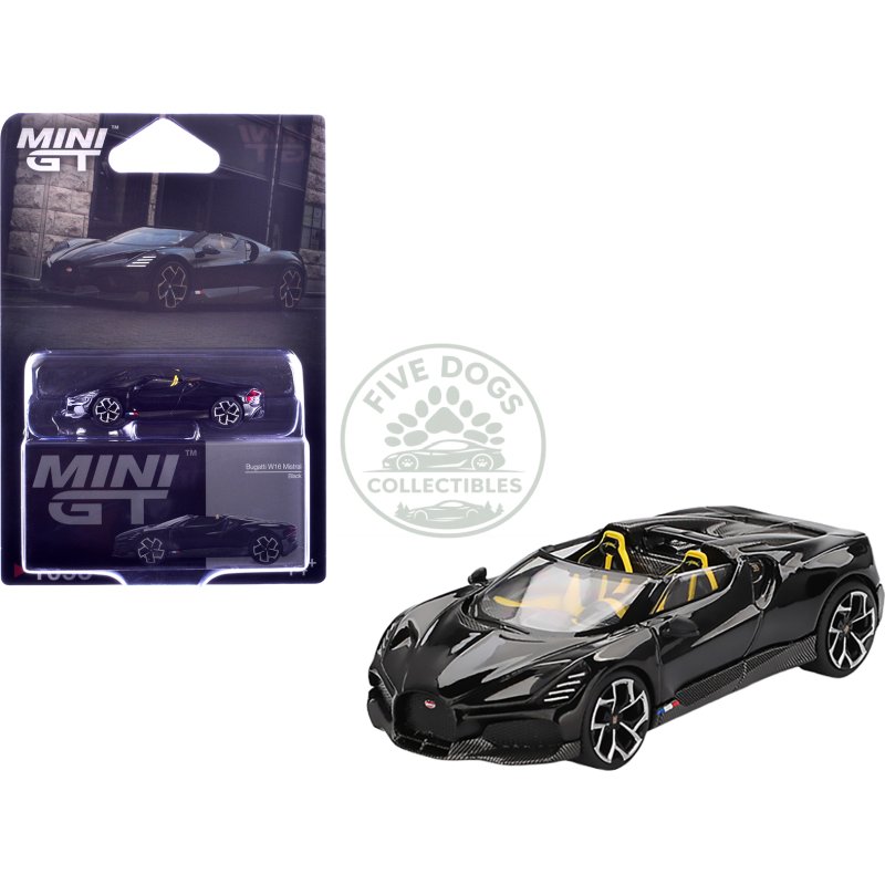 bugatti w16 mistral black with yellow interior limited edition 1/64 diecast model car by mini gt