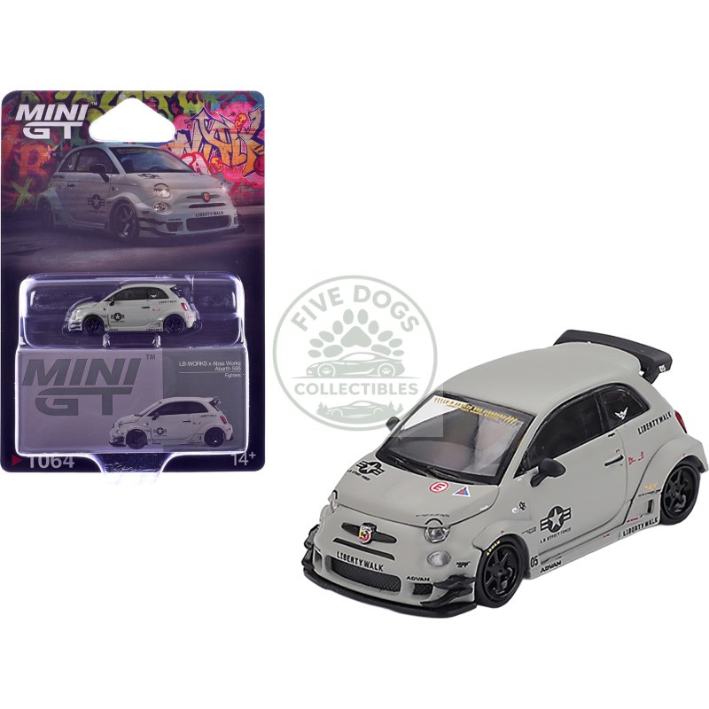 abarth 595 lb works x abas works "fighters" matt gray limited edition 1/64 diecast model car by mini gt