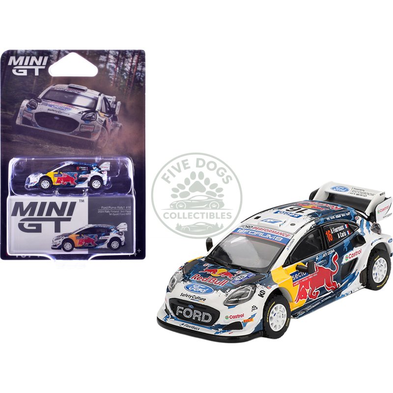 ford puma rally1 #16 adrien fourmaux alexandre coria "m sport ford wrt" 3rd place "rally finland" (2024) limited edition 1/64 diecast model car by mini gt