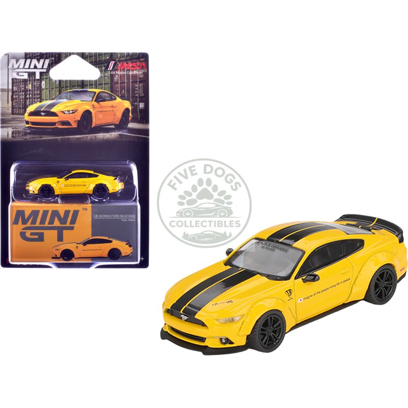 ford mustang "lb works" triple yellow with black stripes limited edition 1/64 diecast model car by mini gt