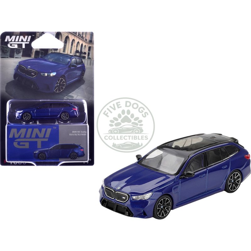 bmw m5 touring marina bay blue metallic with black top and sun roof limited edition 1/64 diecast model car by mini gt