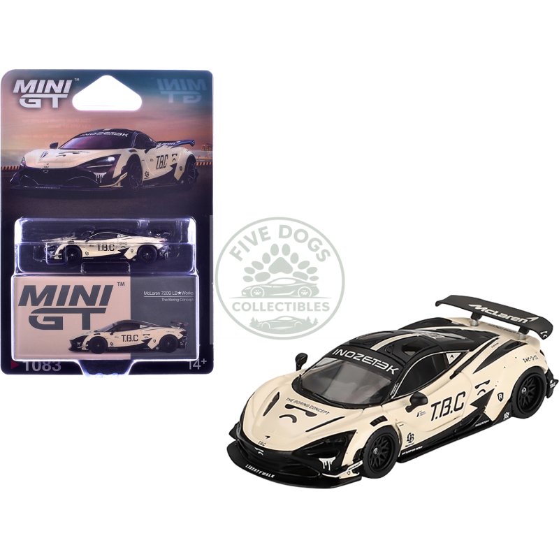 mclaren 720s lb works "the boring concept" cream and black limited edition 1/64 diecast model car by mini gt