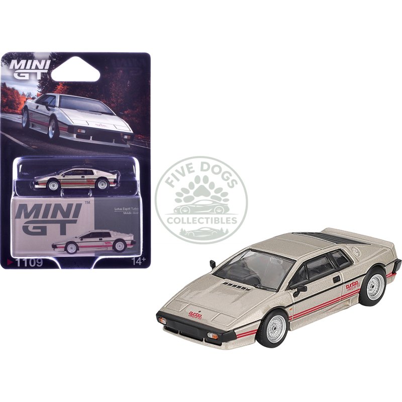 lotus esprit turbo silver metallic with red stripes limited edition 1/64 diecast model car by mini gt