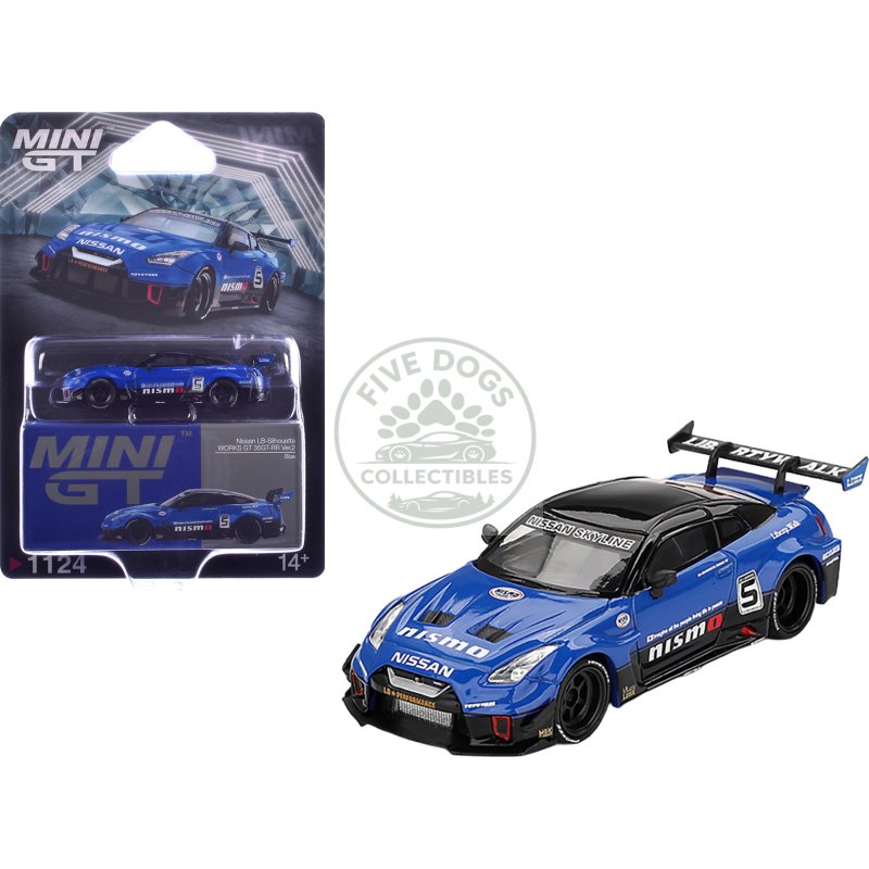 nissan 35gt rr ver.2 "lb silhouette works gt" #5 blue with black top limited edition 1/64 diecast model car by mini gt